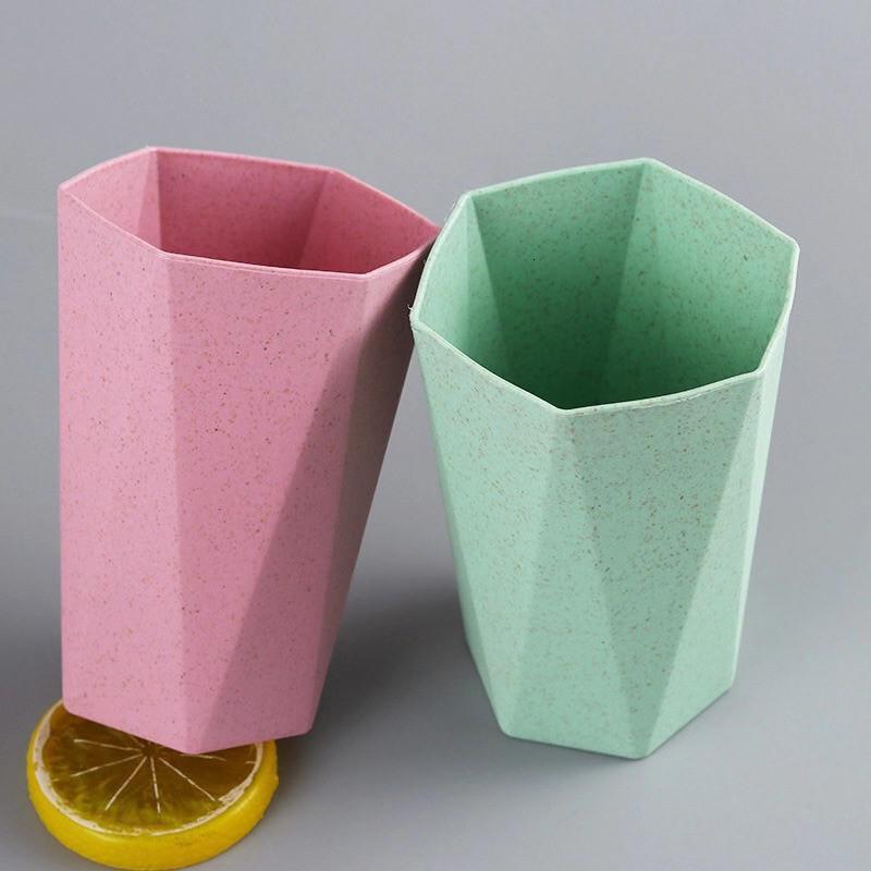 4只装家用洗漱杯小麦秸秆漱口杯 简约菱形刷牙洗漱杯