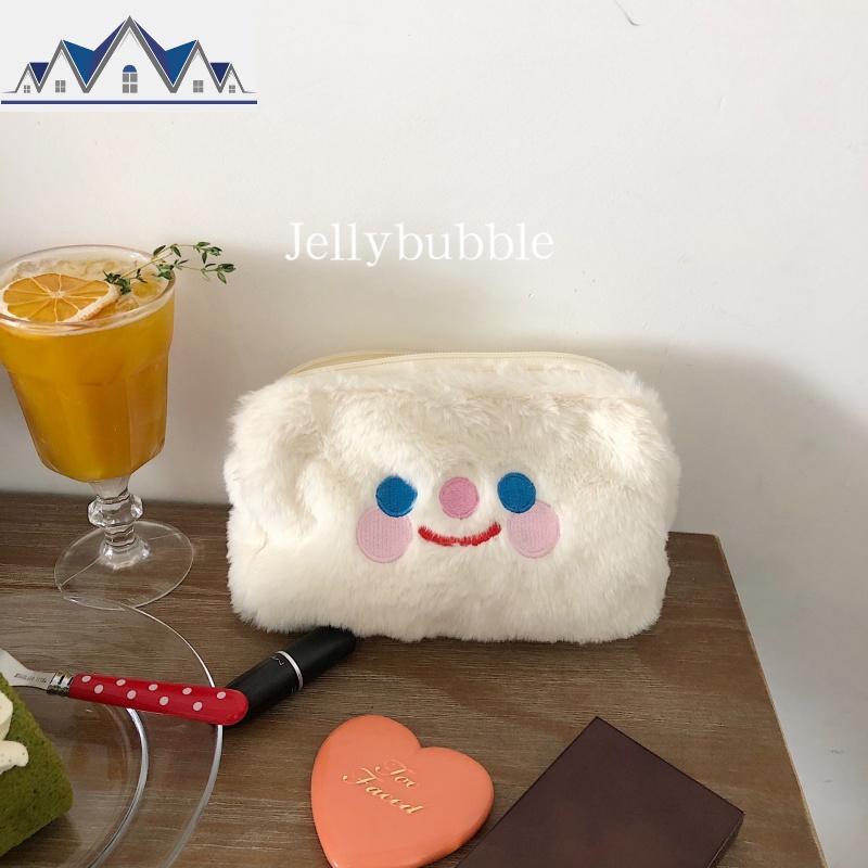 **韩国ins可爱少女韩国笑脸毛茸茸化妆包手拿包收纳包 三维工匠高清大图