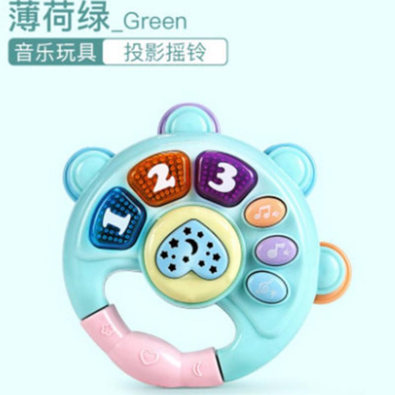 音乐手拍鼓乐器益智早教机摇铃婴儿玩具0-3岁宝宝儿童拍拍鼓玩具 樱花粉(投影音乐吉他)