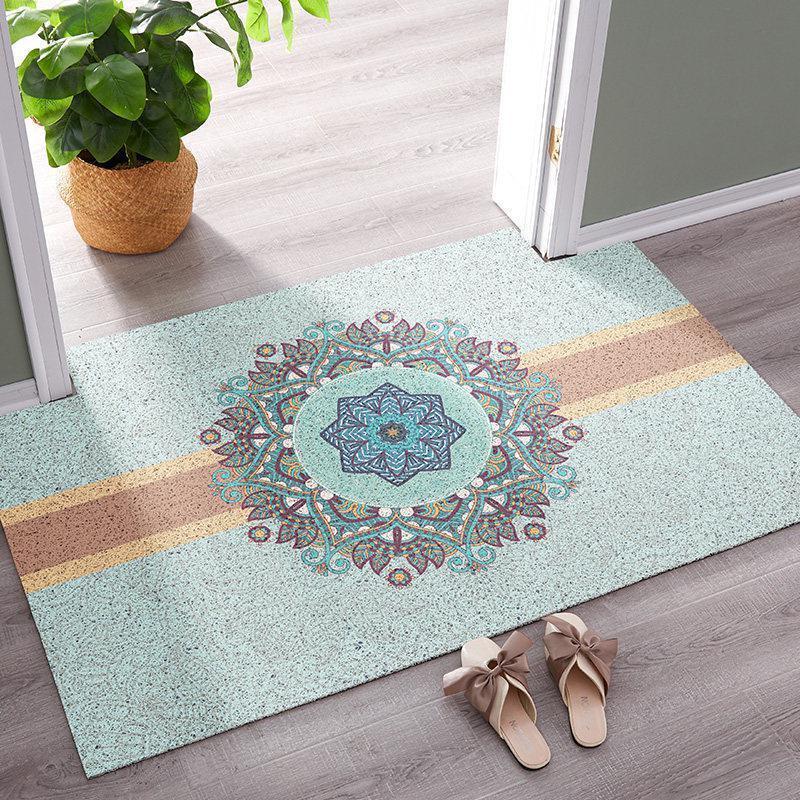 家柏饰(CORATED)欧式进过垫大口客厅丝圈地垫脚垫垫入户地毯可裁剪家用 印象曼陀罗粉绿 120*180cm(可任意裁剪)