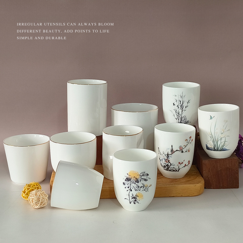 优橙 大号手握杯(竹子)水杯骨瓷杯 茶水杯子简约陶瓷咖啡杯无把直身杯 3个起订