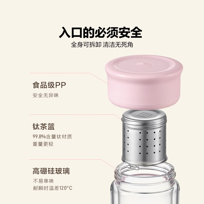 北鼎双层玻璃泡茶杯G105水墨灰24mm轻巧便携隔热防烫设计高清大图