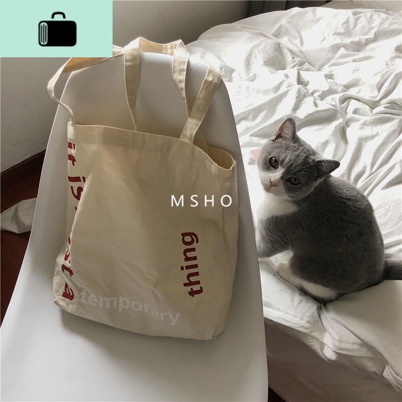 大容量单肩包原宿简约学生帆布袋手提购物袋大包NEW LAKE 米白色 米白色