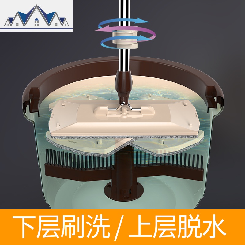 拖把平板家用瓷砖地一拖净懒人自动免手洗旋转干湿两用拖布桶 三维工匠高清大图