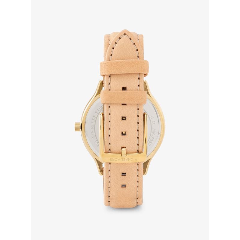 Michael Kors女士简约金框皮质表带商务时尚防水石英手表高清大图