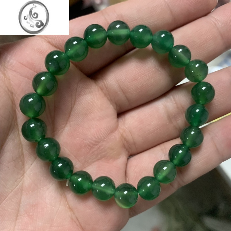 jimi银冰种绿玛瑙手链男女玛瑙玉髓单圈佛珠手串本命年水晶饰品
