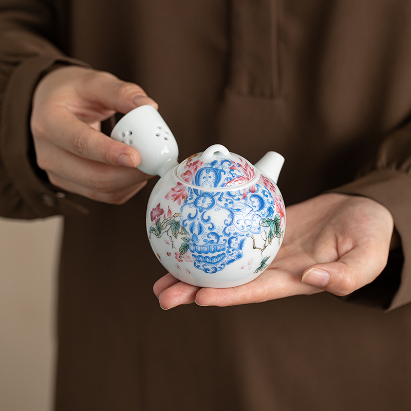 苏氏陶瓷(SUSHI CERAMICS)青瓷繁花似锦侧把壶果糖盘功夫茶具套装