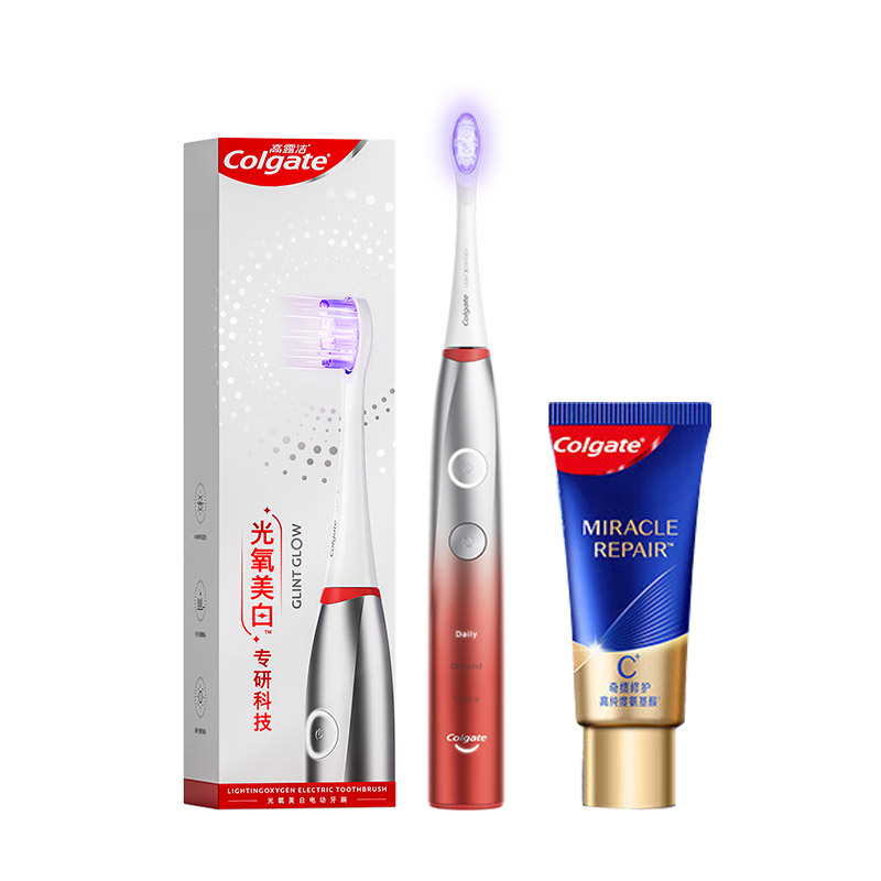 高露洁(Colgate)光氧美白声波电动牙刷+MR牙膏18g组套 红