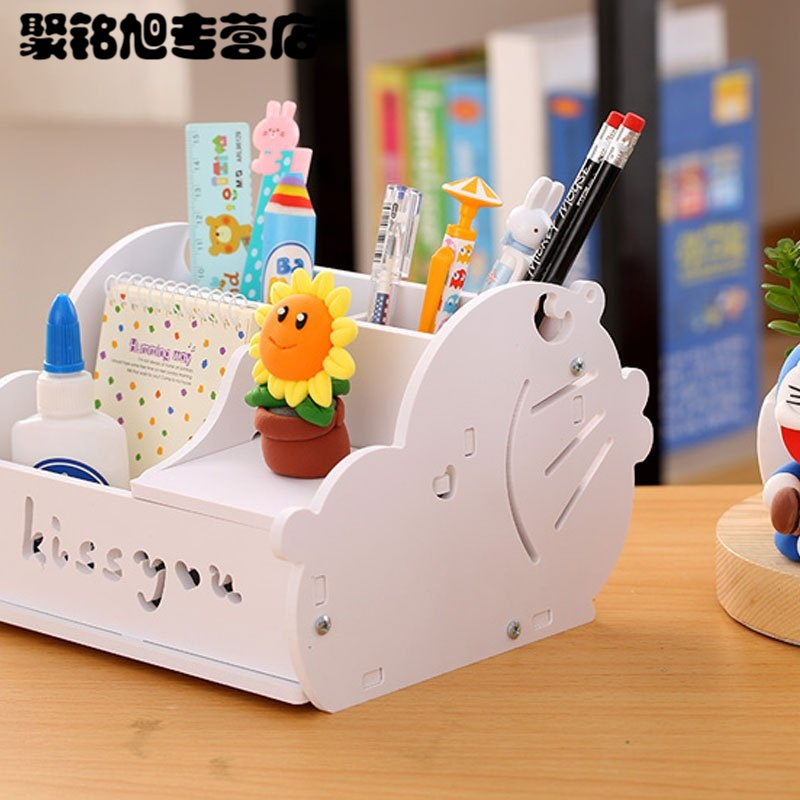 笔筒创意时尚学生可爱桌面笔桶收纳盒办公文具用品工具木制盒子可爱叮当猫纯色糖果色生活日用收纳用品杂物收纳盒子
