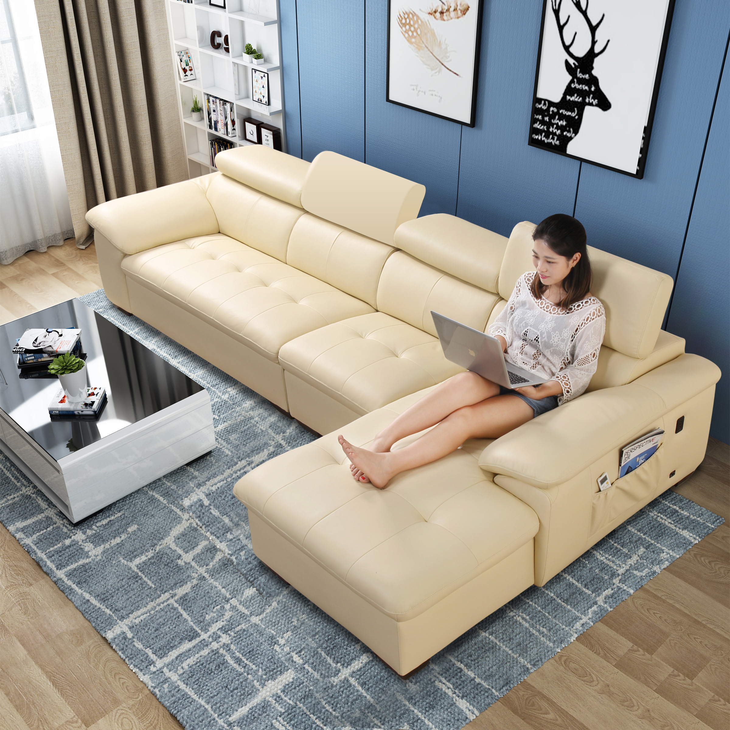 左右沙发真皮沙发现代简约家用小户型头层牛皮艺客厅转角沙发组合整装