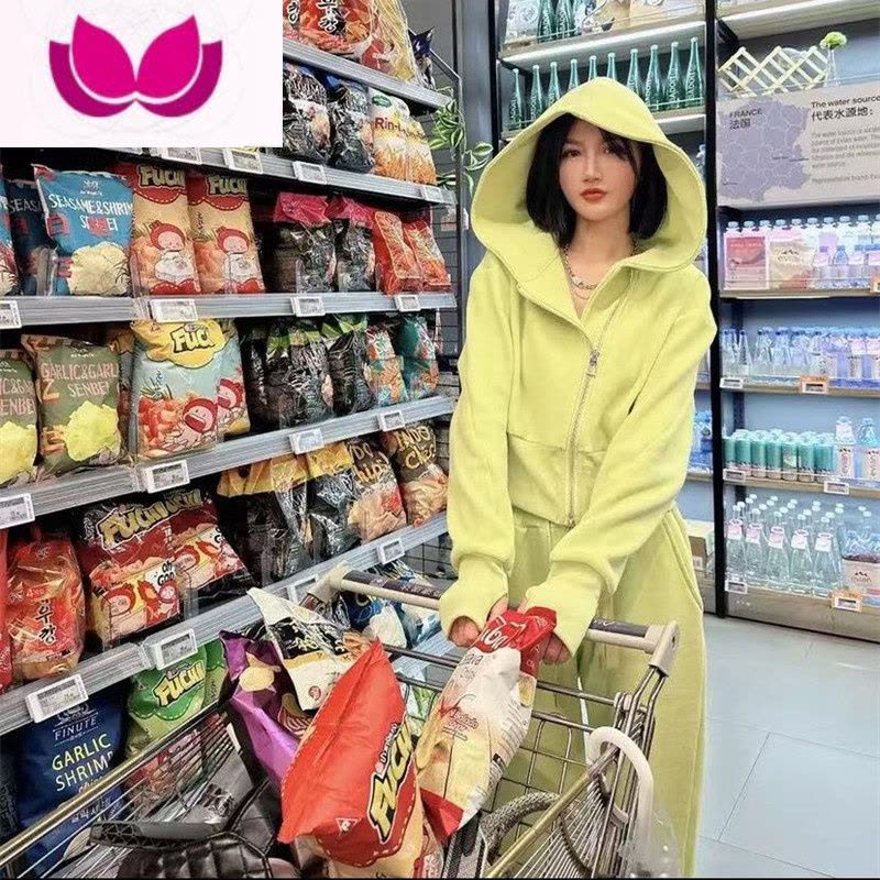 七斓时尚气质休闲运动套装连帽上衣卫衣外套女高腰收腿阔腿裤套图片