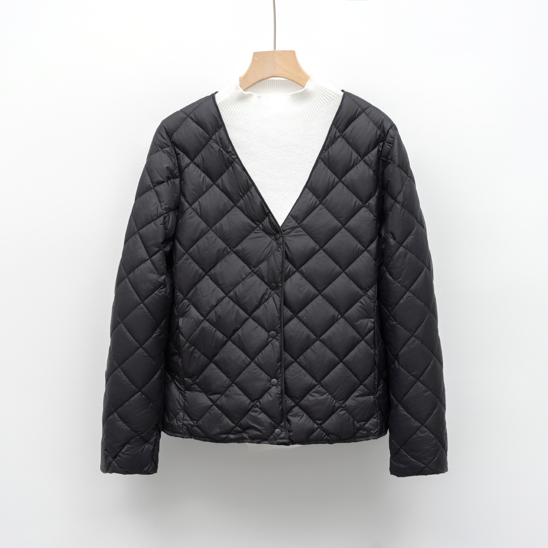 羽绒内胆新国标90绒秋冬轻薄羽绒服女V领内搭外穿外套 黑色 M