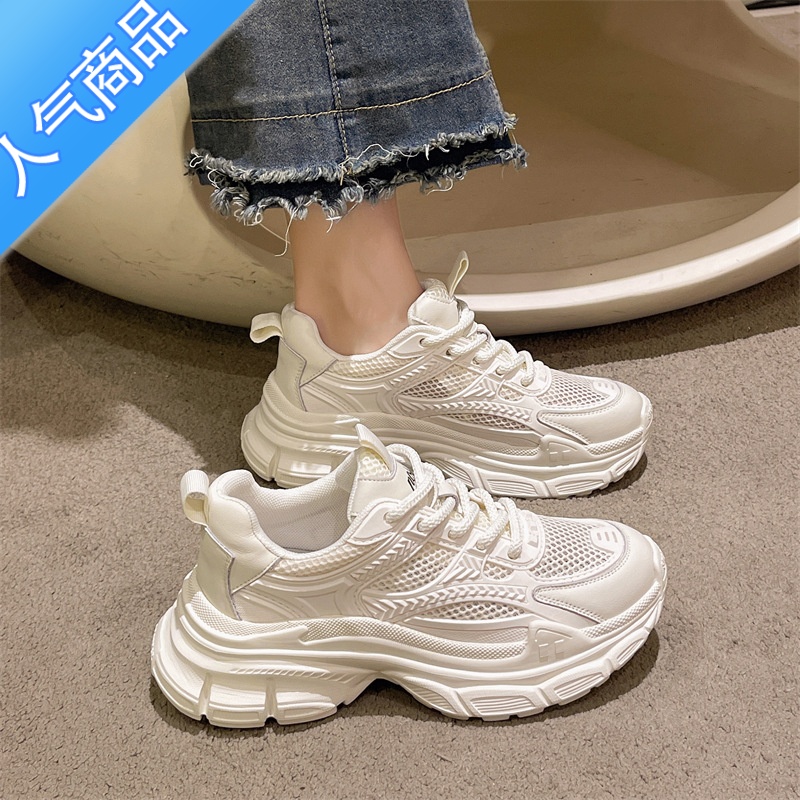 SUNTEK老爹鞋ins透气网面2023夏季新款厚底运动休闲透气小白鞋女潮高清大图