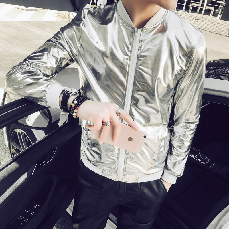 嘻哈潮流男歌J演出PU烫金银克亮外
