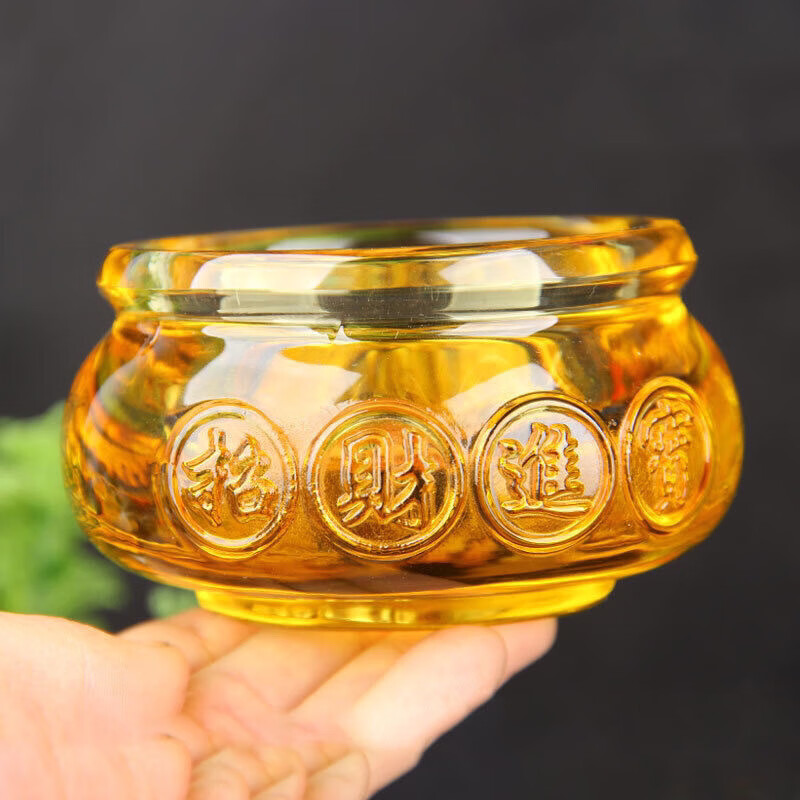 维诺亚风水聚财鱼缸造景黄水晶琉璃元宝开业摆件工艺品供佛用品桌面 8厘米聚宝盆单个