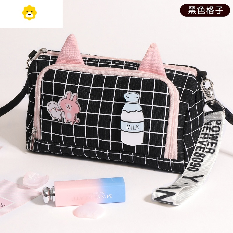 喻娄笔袋女孩大容量简约is日系小学生初中生韩国学生小众帆布斜挎包