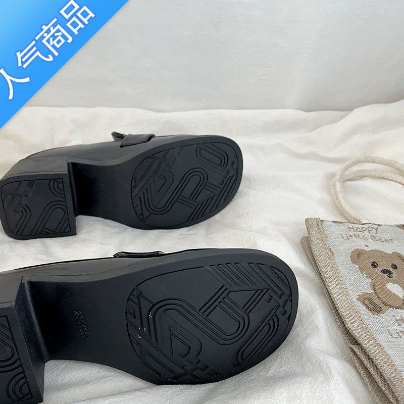 SUNTEK漆皮法式乐福鞋女圆头百搭复古厚底增高粗跟英伦日系jk制服小皮鞋图片