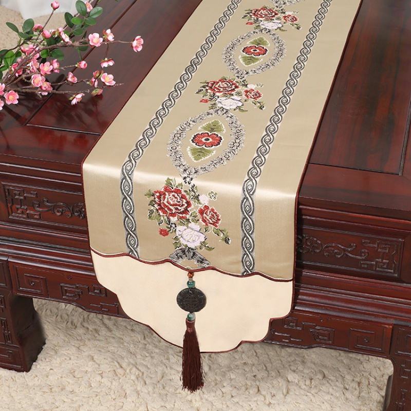 新中式古典玉桌旗茶几长条布艺中国风桌布床柜旗电视柜盖布 米 34*120适合桌长60-70CM