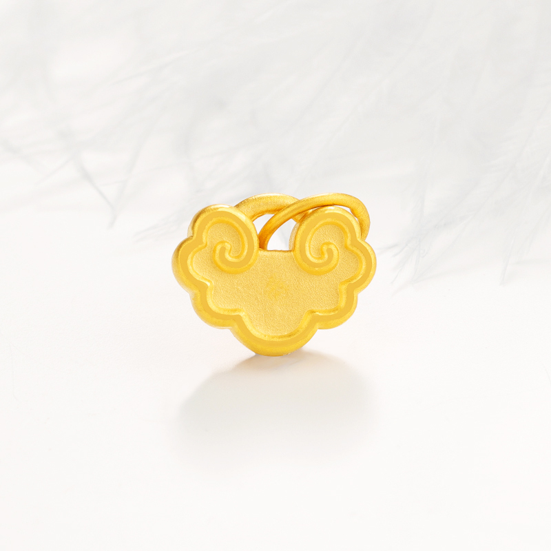 gzuan古钻珠宝黄金祥云长命锁吊坠3d硬金jxyjd0016