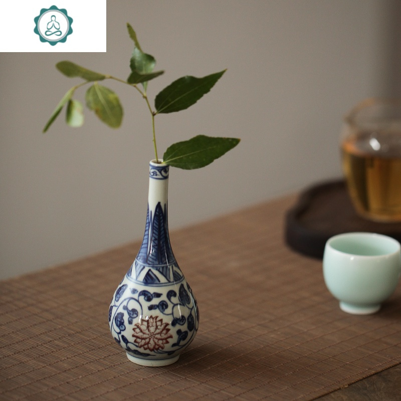 景德镇仿古釉下青花瓷手绘迷你水养花瓶 功夫茶桌家用小摆件 封后 c款