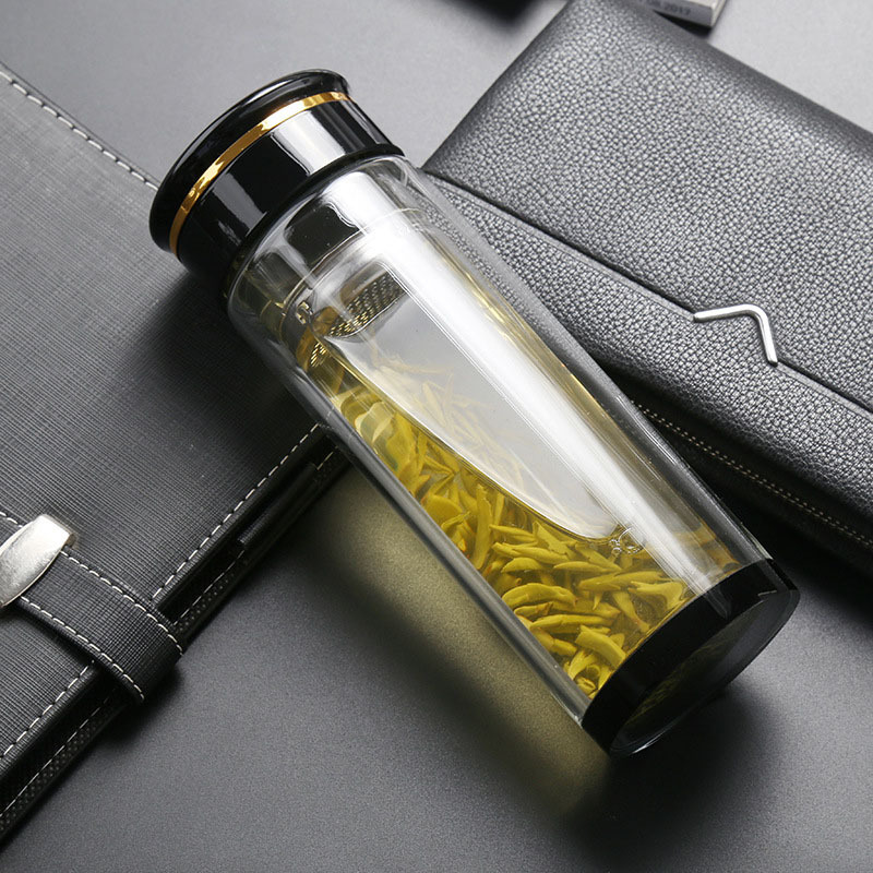 金边双层玻璃保温水杯商务水晶玻璃杯HQ