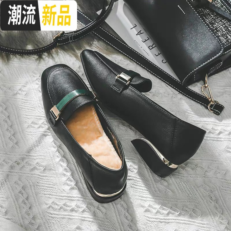 单鞋2020春款韩版百搭晚晚鞋仙女平底温柔小皮鞋中跟软底女豆豆鞋 广赫