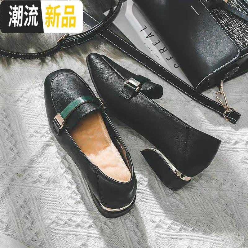 单鞋2020春款韩版百搭晚晚鞋仙女平底温柔小皮鞋中跟软底女豆豆鞋 广赫图片