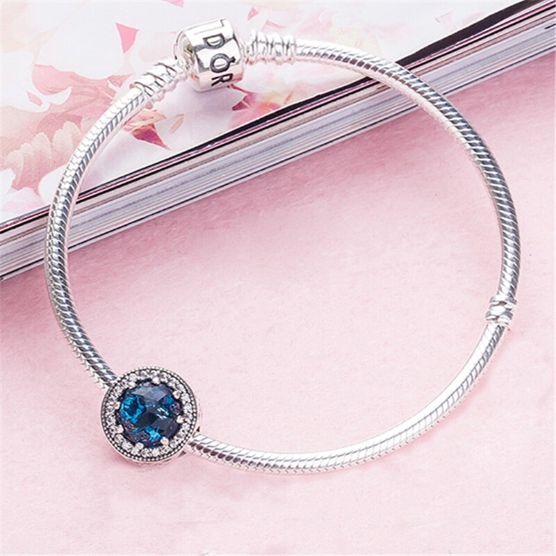 Pandora潘多拉 手链女纯银海洋之心深蓝猫眼石成品手链