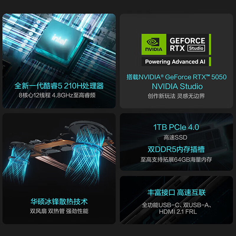 华硕(ASUS)无畏Pro16 酷睿版 16英寸AI轻薄笔记本电脑 酷睿Core9 270H 16GB内存 1TB固态 RTX5060 2.5K 黑高清大图