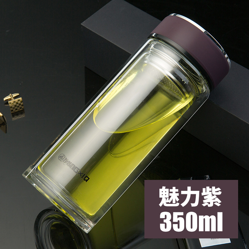 家柏饰(CORATED)玻璃杯双层便携水杯车载过滤男茶杯带盖家用杯子大容量500ml 350ml红色(一体烧厚底)高清大图