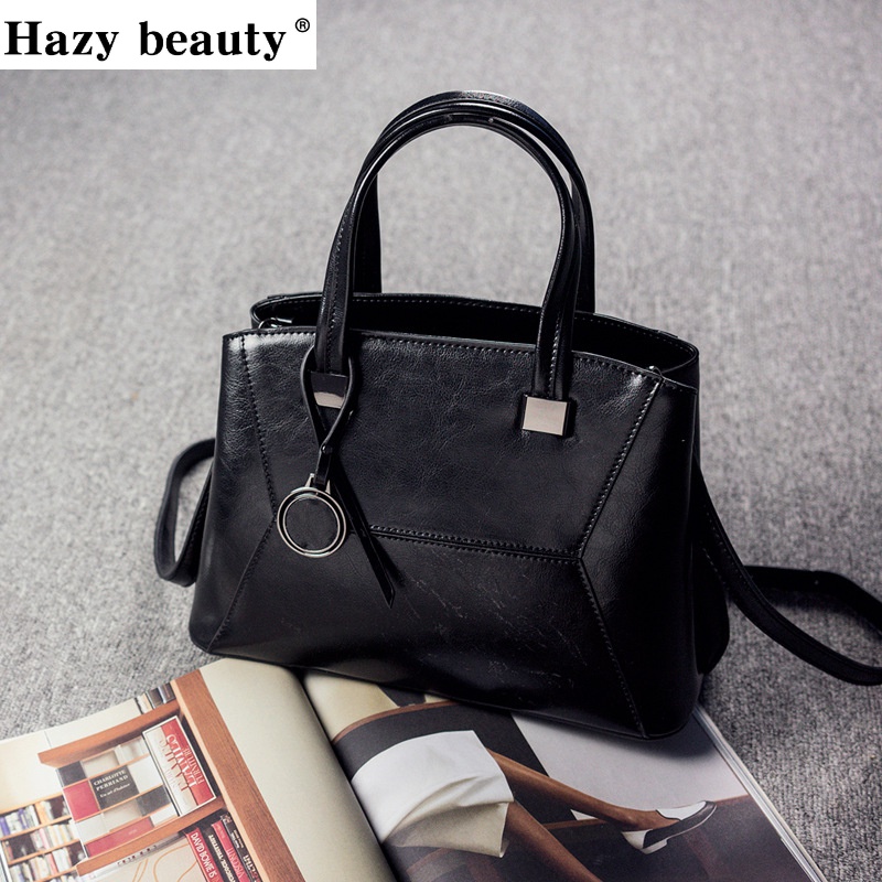 hazybeauty牛皮女包新款真皮单肩包女时尚百搭油蜡牛皮斜跨包女浅灰色