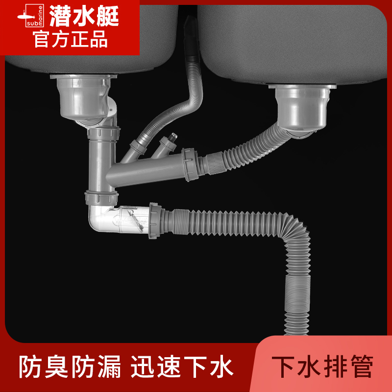 潜水艇厨房下水管套装洗菜盆排水管道洗碗池防臭器单双槽水槽配件
