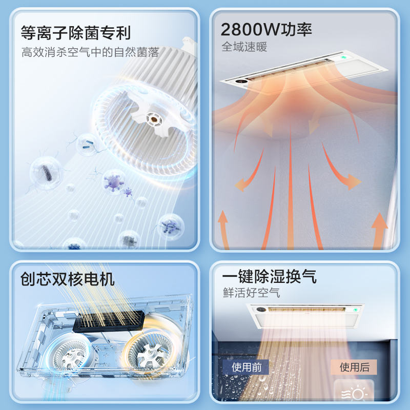 [免费安装]海尔智能除菌风暖浴霸暖风照明排气一体双电机除湿换气五合一YT5高清大图
