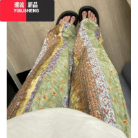 YIBUSHENG季女棉绸花裤长裤人造棉纯色外穿休闲防晒透气凉凉绸 特长洗前110cm165-175cm155斤以内 绿意