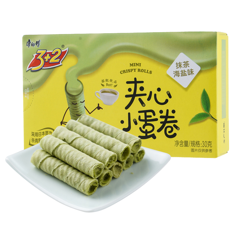 康师傅 3+2夹心小蛋卷抹茶海盐味 30g/盒 休闲零食小吃蛋卷