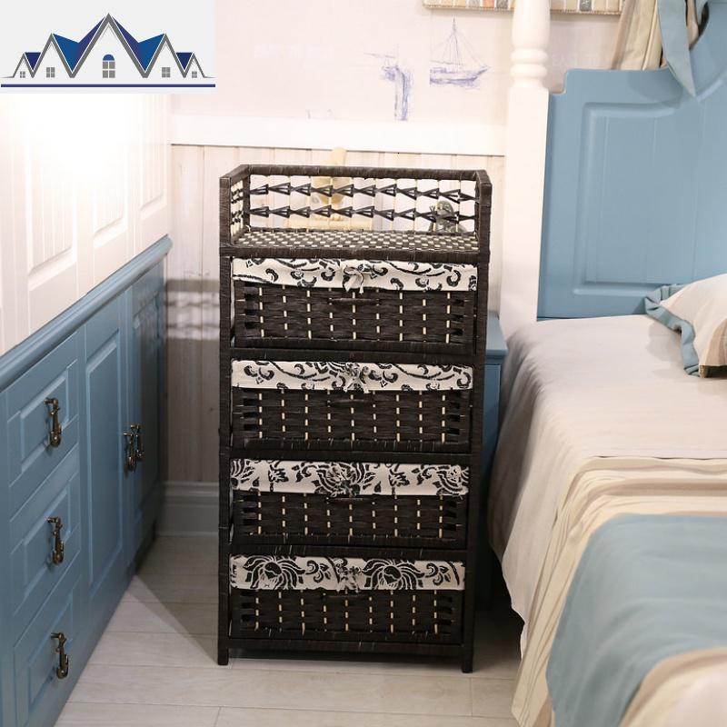 田园藤编抽屉式收纳柜床头柜储物柜儿童衣柜婴儿宝宝衣柜整理斗柜 三维工匠 深褐色3个