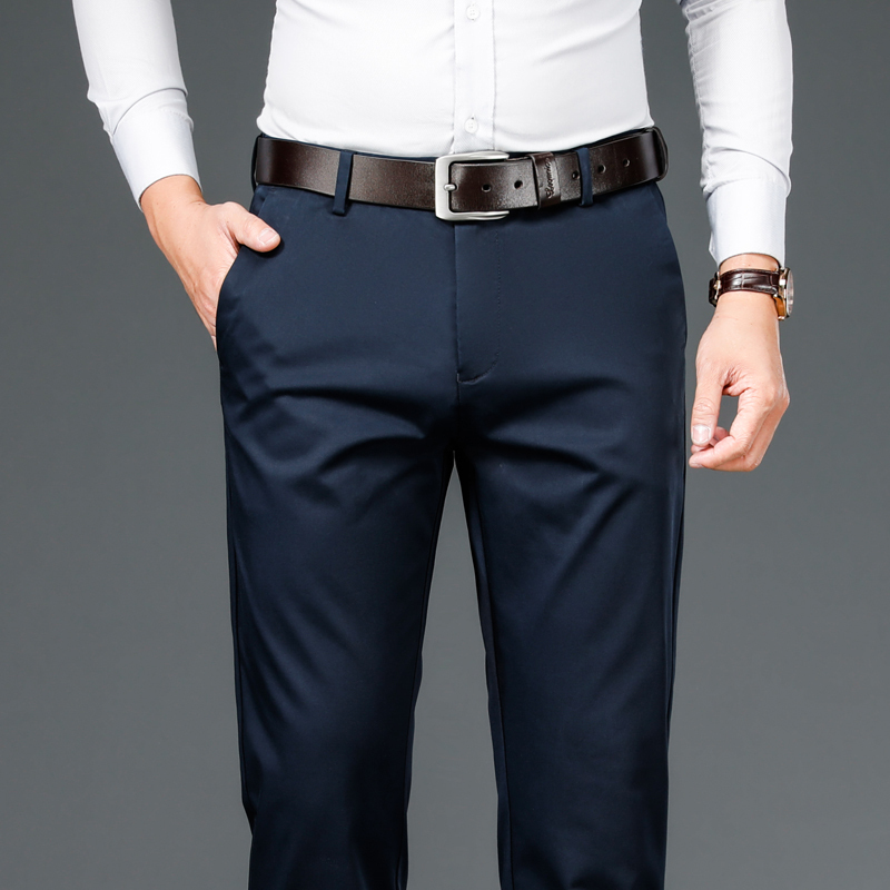 金盾kindon秋冬季厚款休闲裤男士直筒修身商务西裤宽松黑色长裤子男