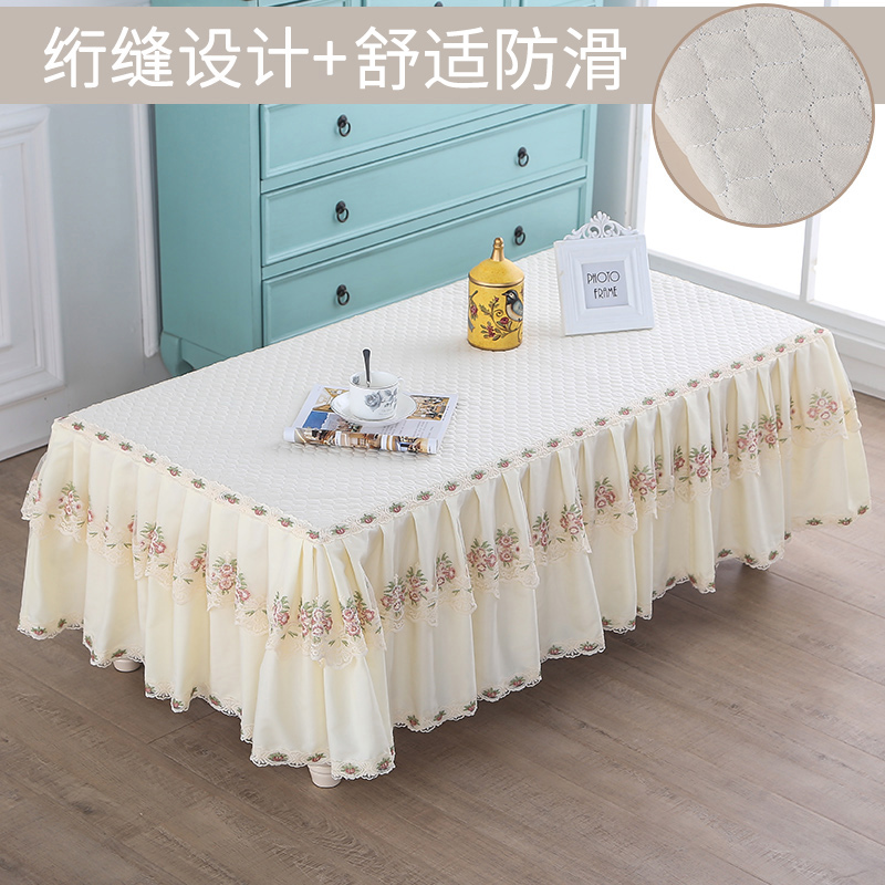 客厅茶几桌布套布艺长方形布艺防滑蕾丝电视柜家用田园茶几套罩高清大图
