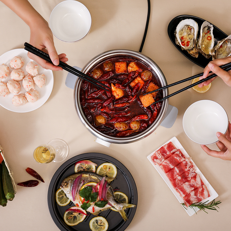 亚摩斯(amos)迷你火锅as-hg30d多功能分体式电火锅锅蒸煮烤一体电煮锅