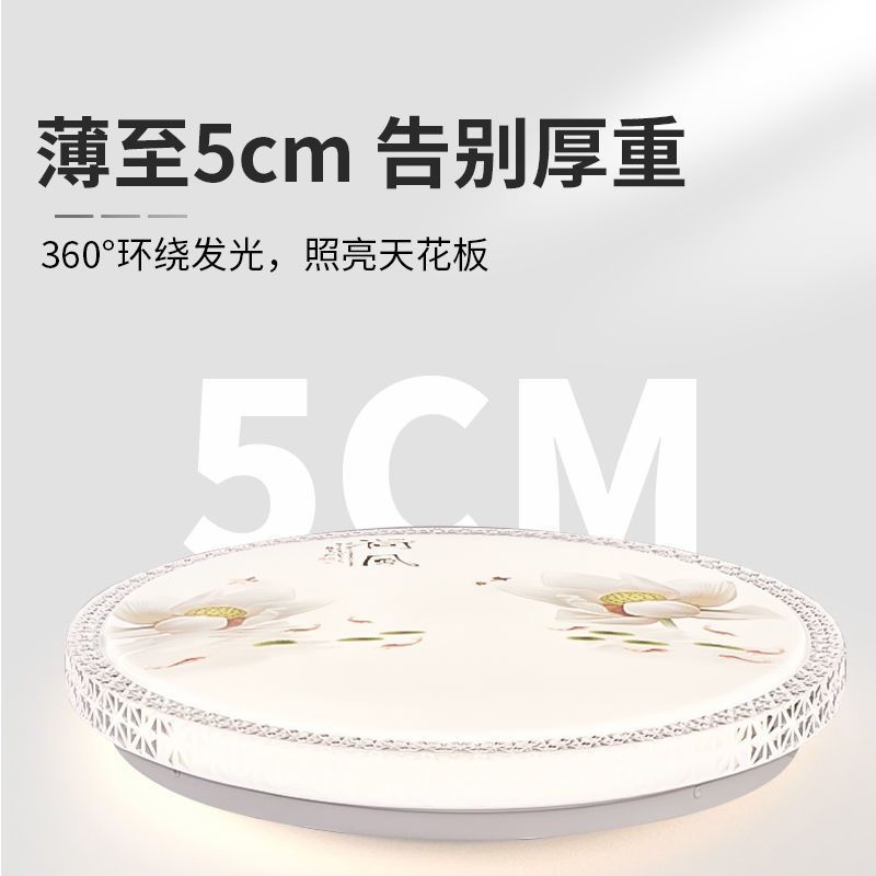 现代中式5D喷绘LED圆形吸顶灯柔光护眼节能灯客厅卧室走廊防虫灯 30cm18瓦全白款
