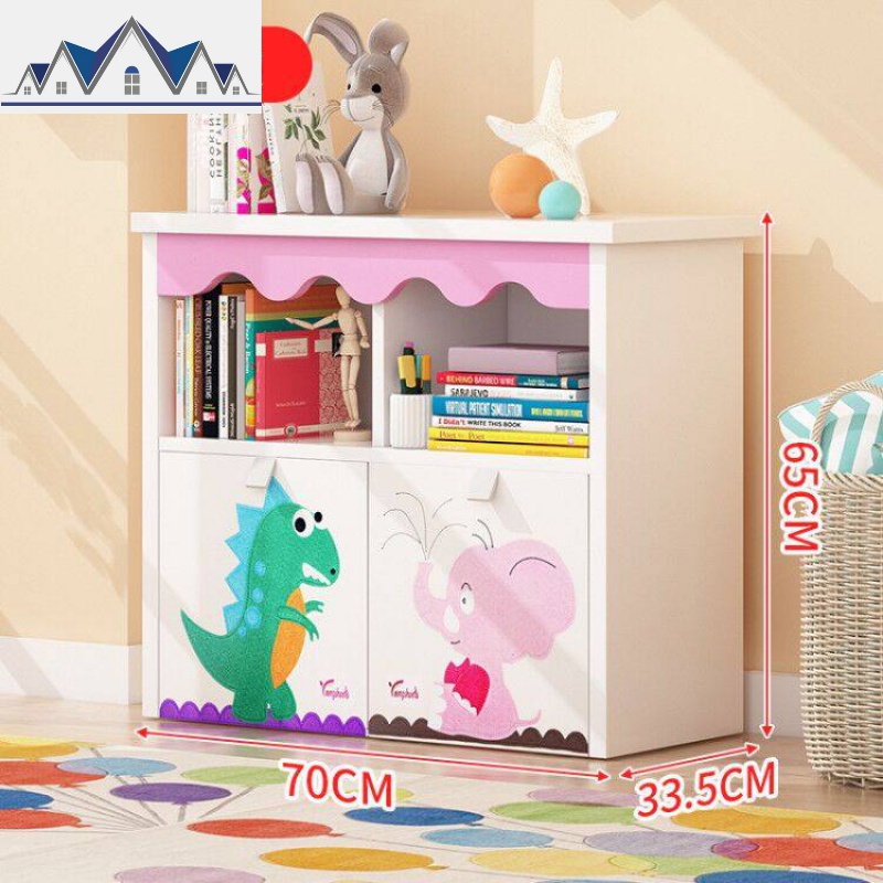 玩具收纳架简约宝宝书架储物柜多层儿童绘本架卡通格子落地实木柜 三维工匠收纳柜 玩具柜-粉色D款【环保型】