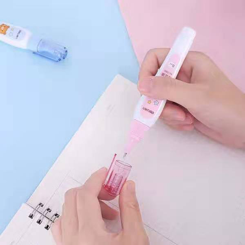 得力涂改液修正液快干学生用改正液快干修正液笔文具用品消字灵小学生涂改液修正笔多功能白色卡通5只装