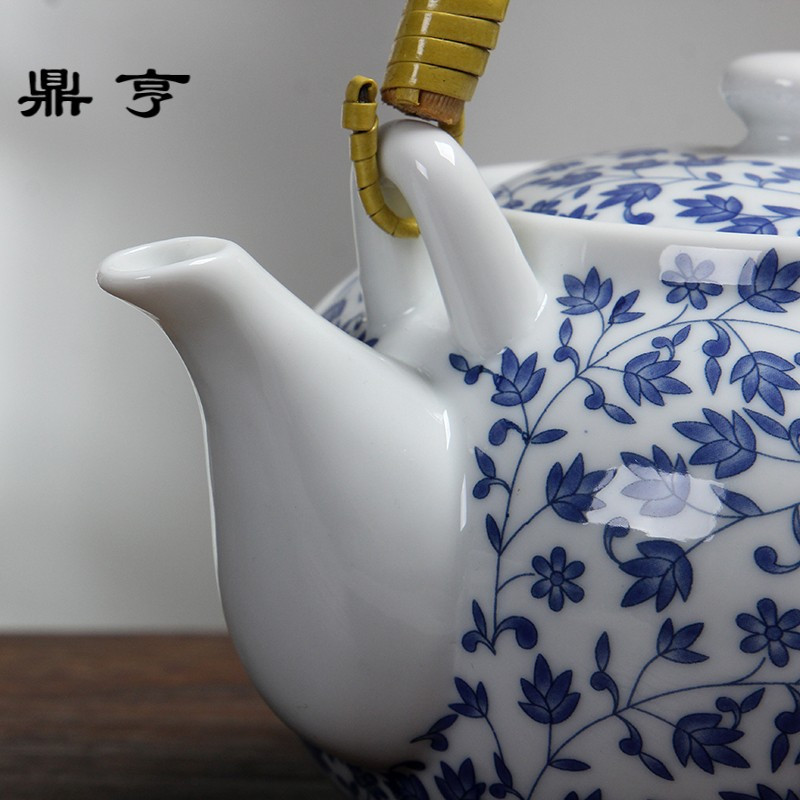 鼎亨景德镇青花瓷大茶壶家用陶瓷泡茶壶1000毫升高白瓷茶壶饭店单