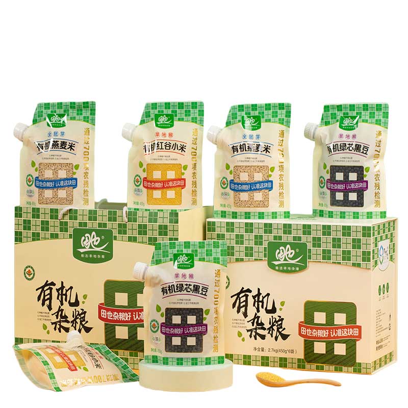 田也 内蒙古有机杂粮礼盒 高端礼盒 2700g/5.4斤 内含: 有机黄小米450g*2 有机燕麦米450g*2 有机高清大图