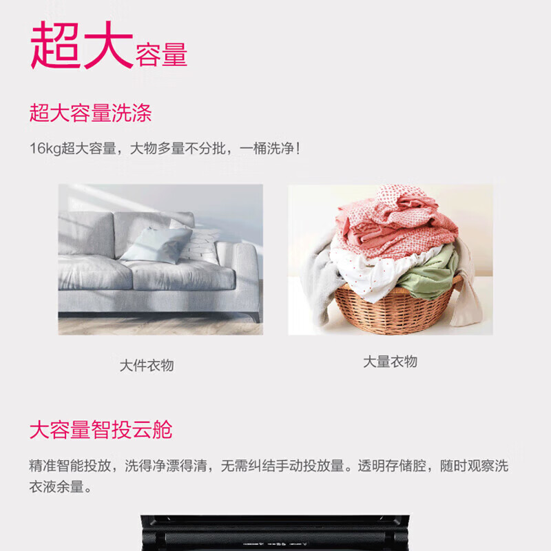 松下 XQB160-U168 16公斤全自动波轮洗衣机 羊毛洗 不弯腰 变频电机 超大容量 智能投放高清大图
