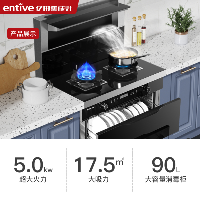 entive/亿田 N01X集成灶 消毒烘干柜17.5超强吸力环保灶烟家用一体灶套装