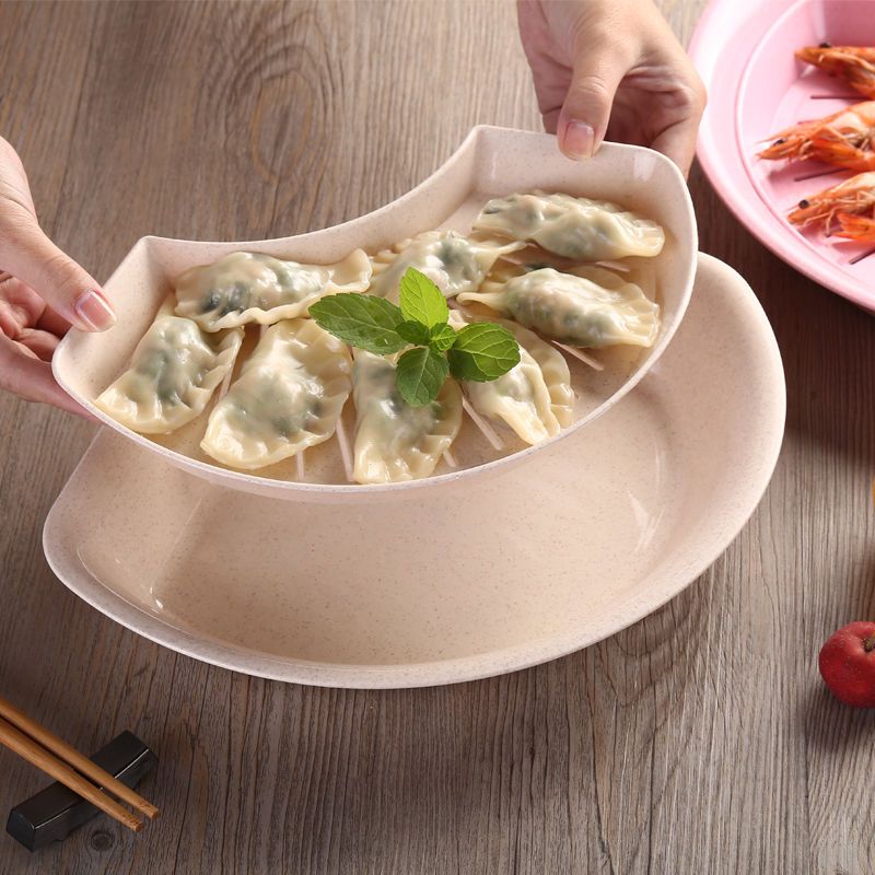 1个装[不送筷子和饺子器哦] 普通pp米色 创意饺子盘子家用沥水带醋碟盘塑料托盘包饺子神器菜盘子饺子盘