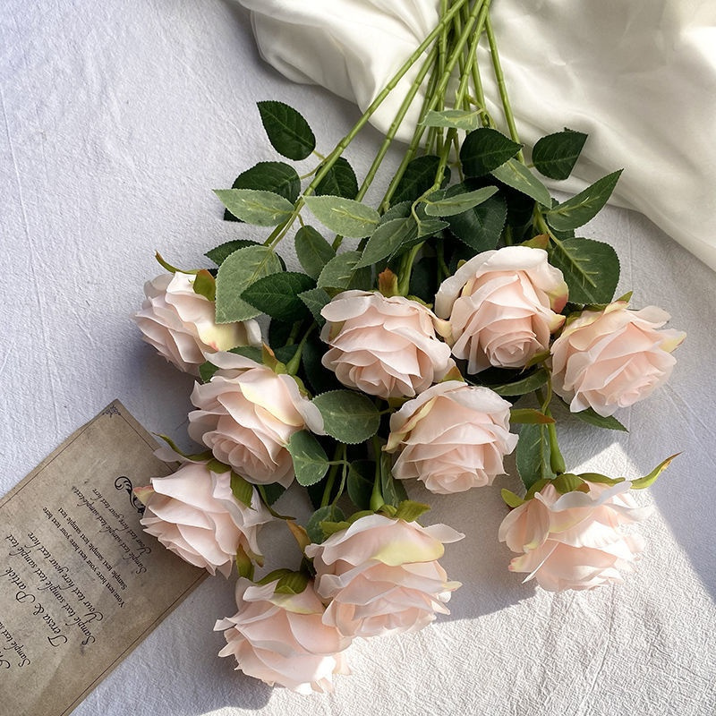仿真花玫瑰花束干花绢花高档假花婚庆家居客厅落地装饰插花摆件 [香槟