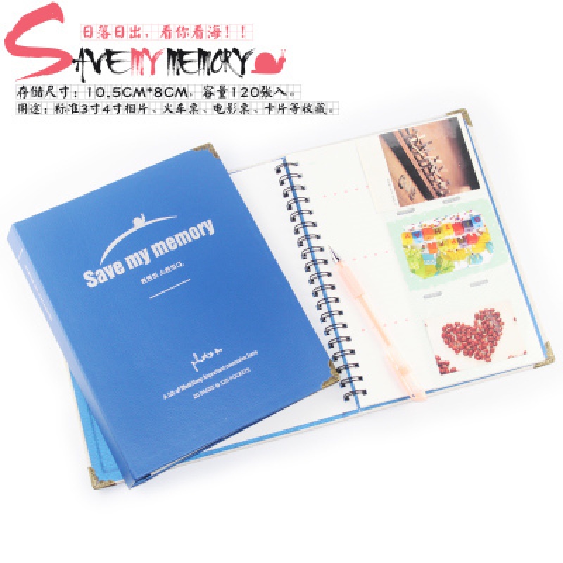 韩版皮面拍立得3寸4寸120张手机in打印照片创意影集插页式diy相册 三维工匠 蓝色4寸120张高清大图