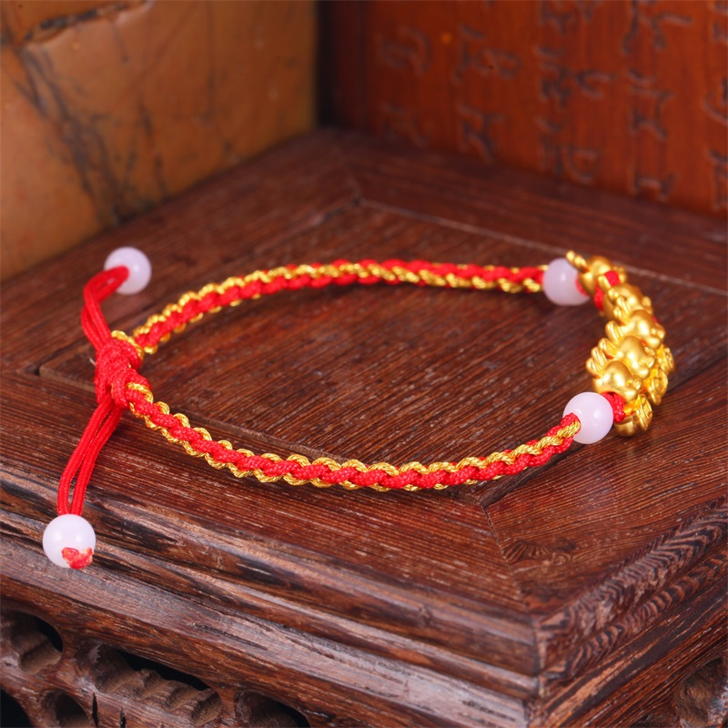 新金珠宝999足金兔年路路通手绳黄金本命年五福兔1042